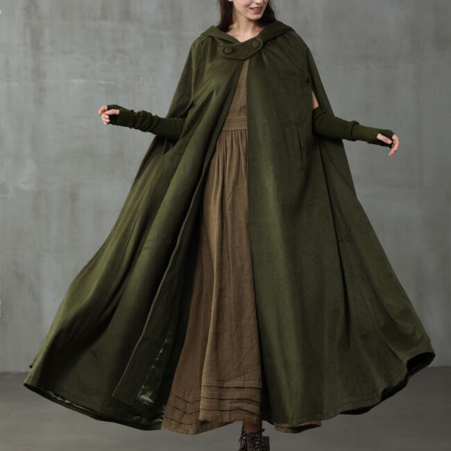 Jomastyle Maxi Hooded Wool Cape Cloak