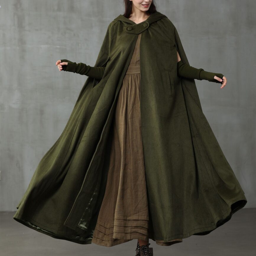 Jomastyle Maxi Hooded Wool Cape Cloak
