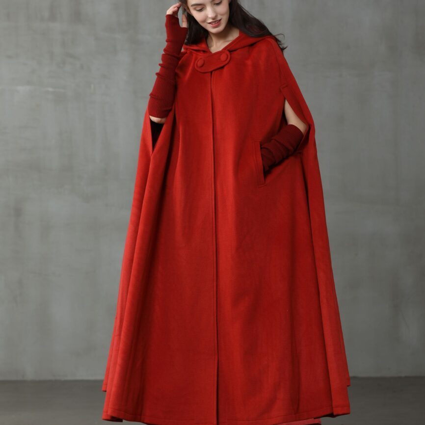 Jomastyle Maxi Hooded Wool Cape Cloak