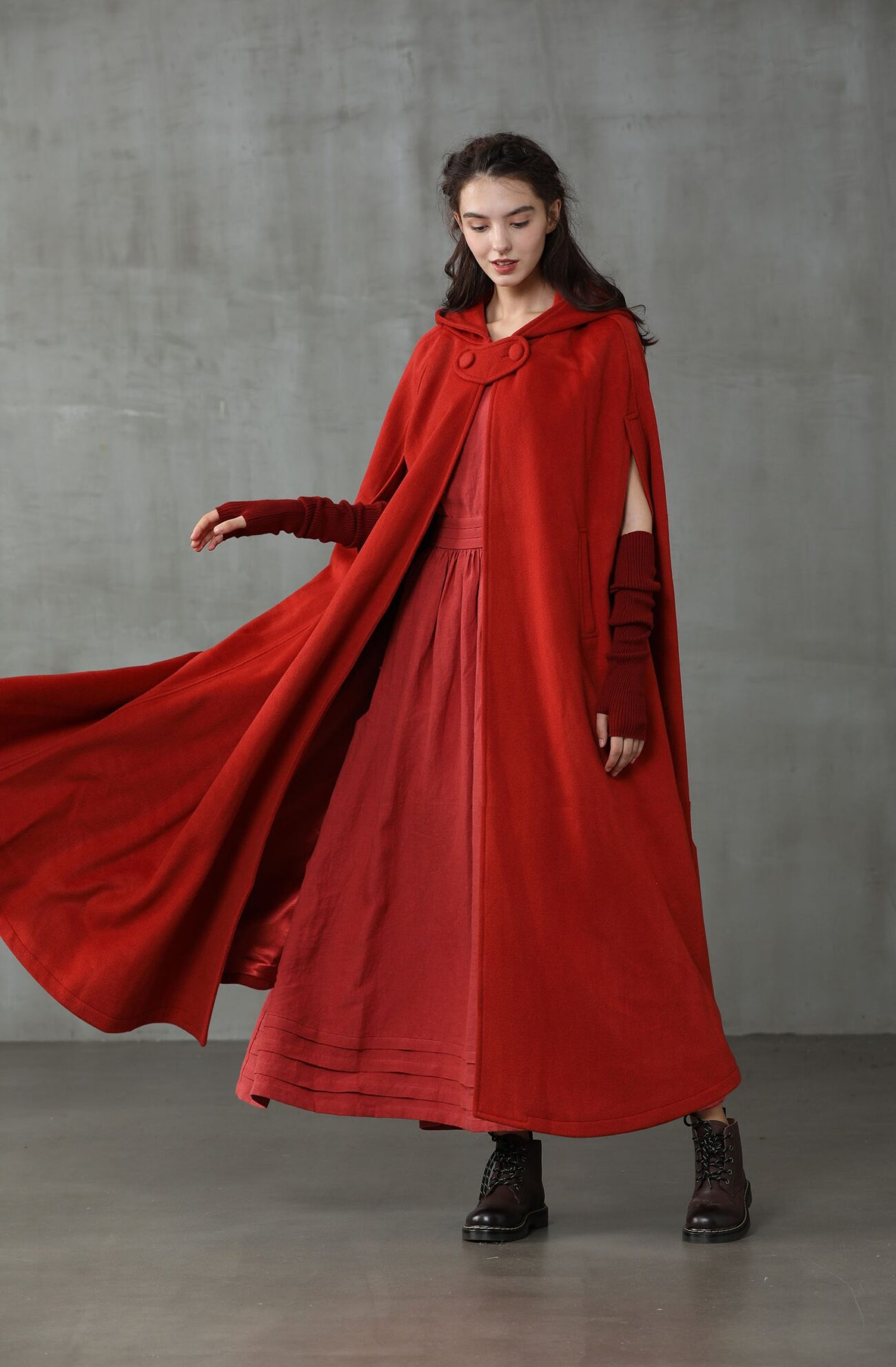 Jomastyle Maxi Hooded Wool Cape Cloak