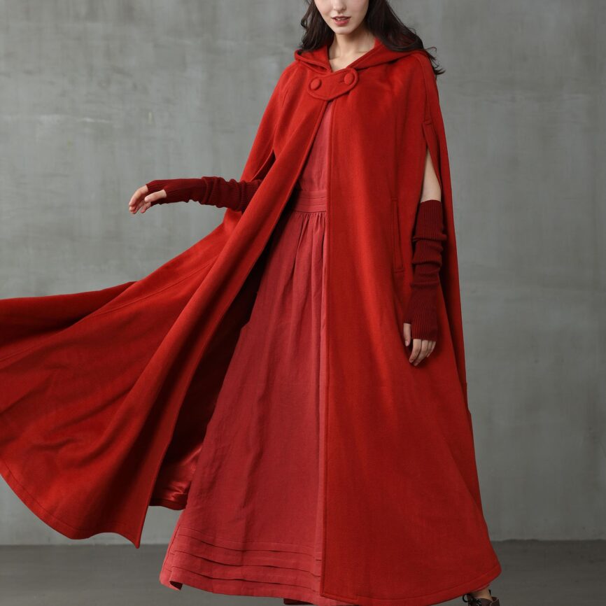 Jomastyle Maxi Hooded Wool Cape Cloak