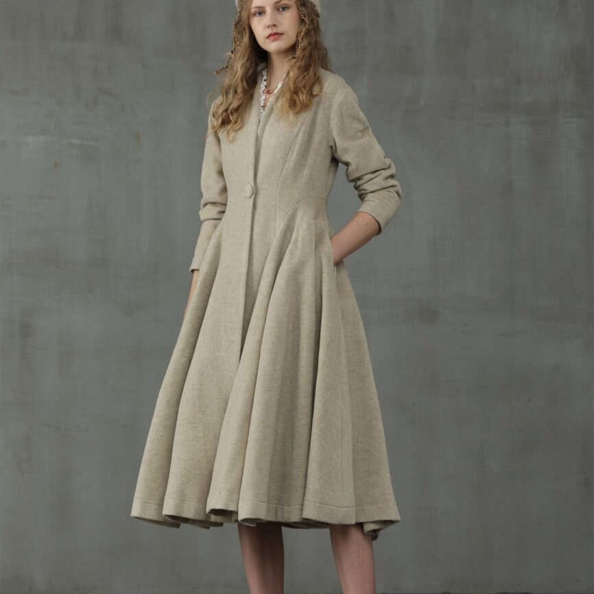 Jomastyle Floralwhite Flared Wool Midi Coat