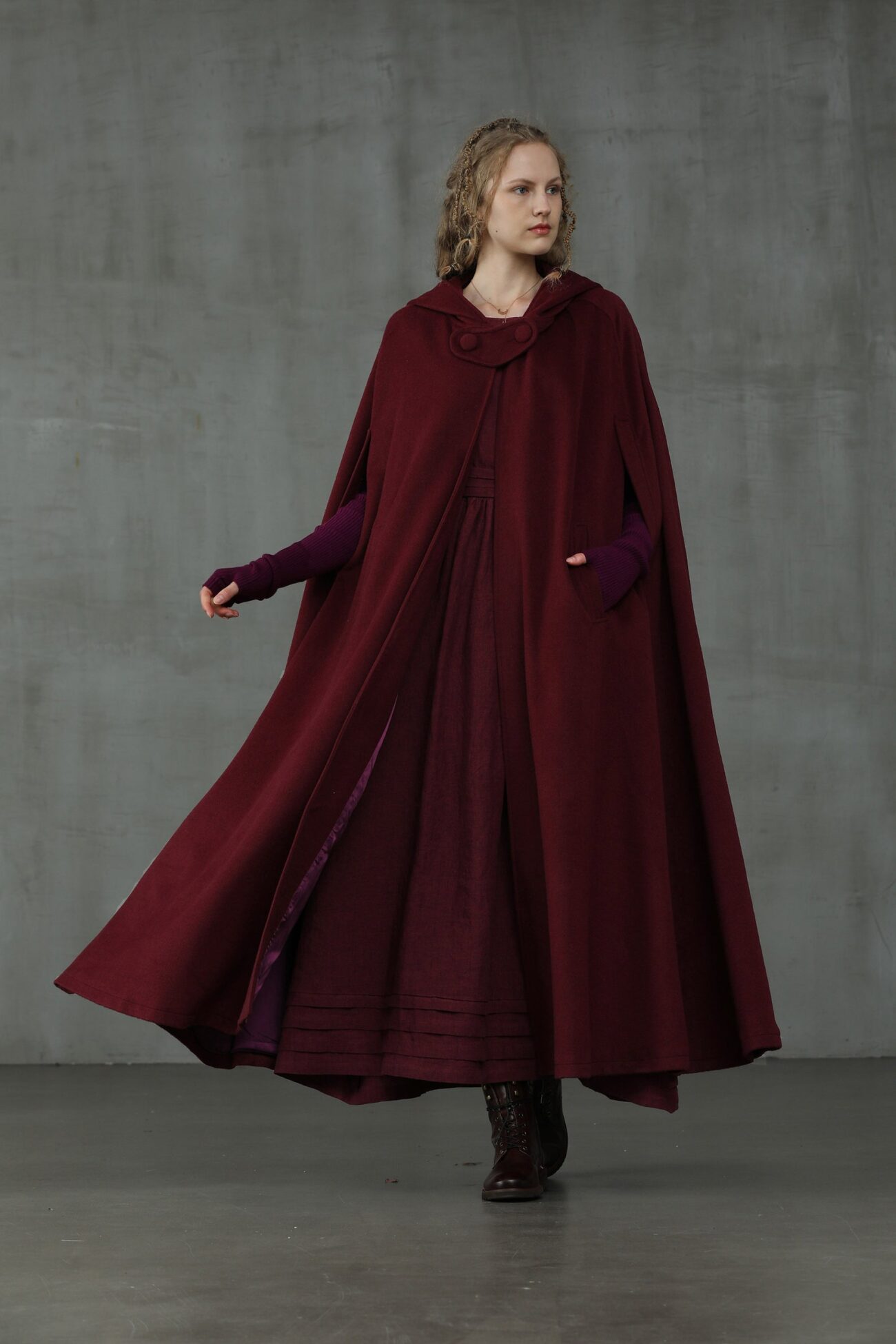 Jomastyle Maxi Hooded Wool Cape Cloak