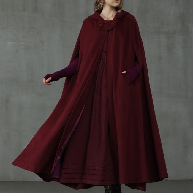 Jomastyle Maxi Hooded Wool Cape Cloak