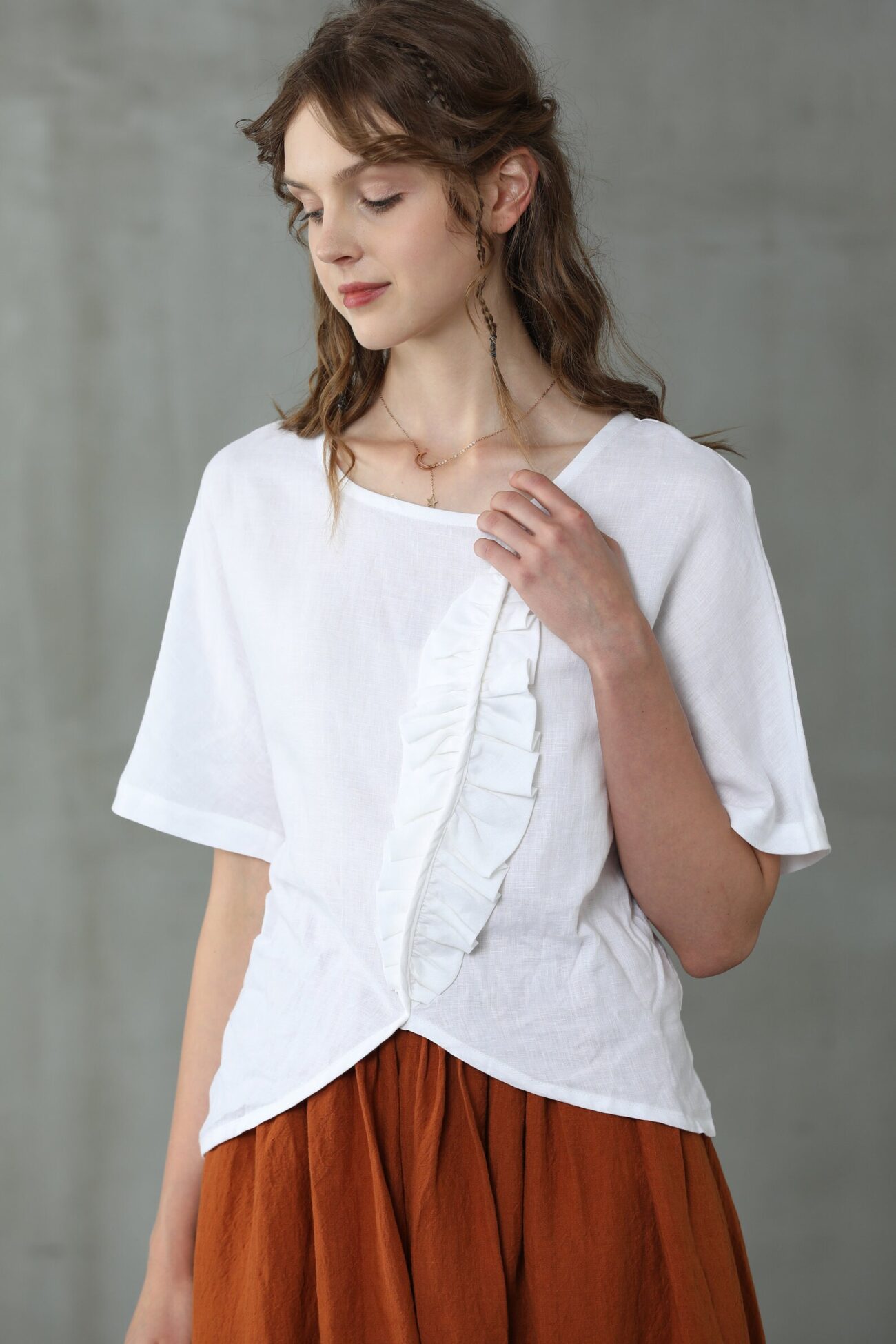 Jomastyle White & Gray Linen Tunic Top