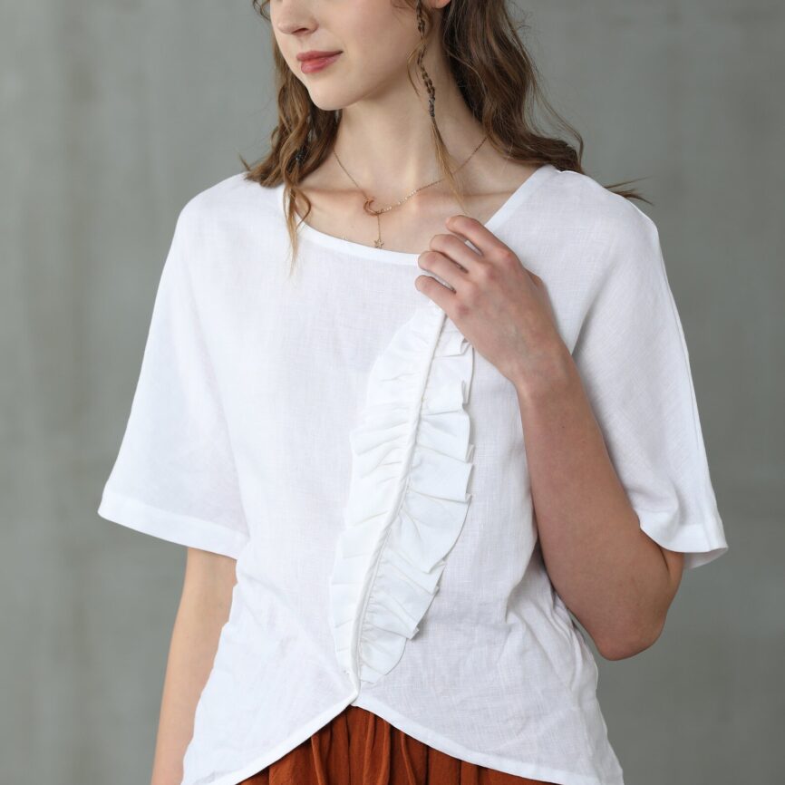 Jomastyle White & Gray Linen Tunic Top