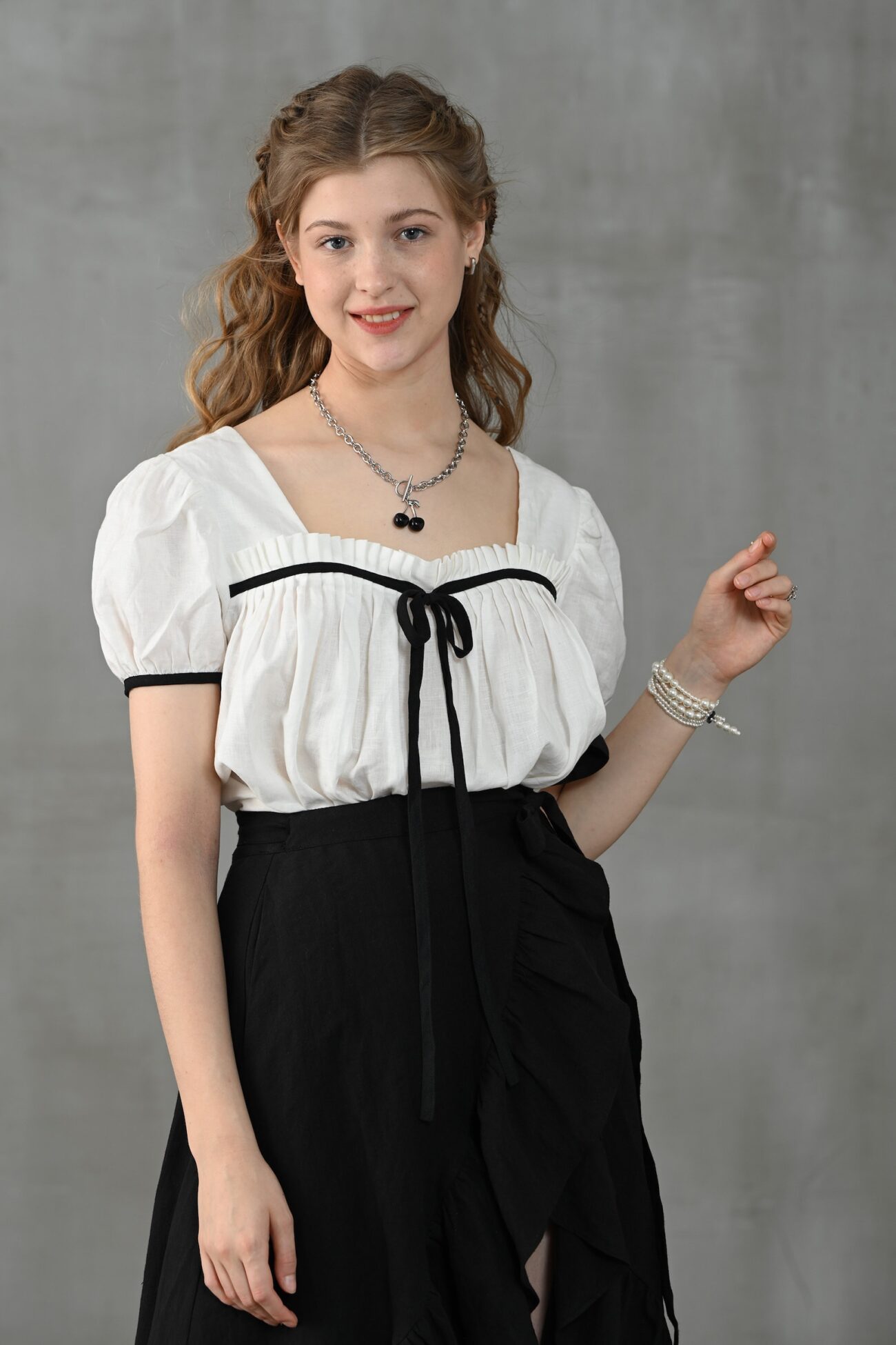 Jomastyle White Puff Sleeve Linen Blouse