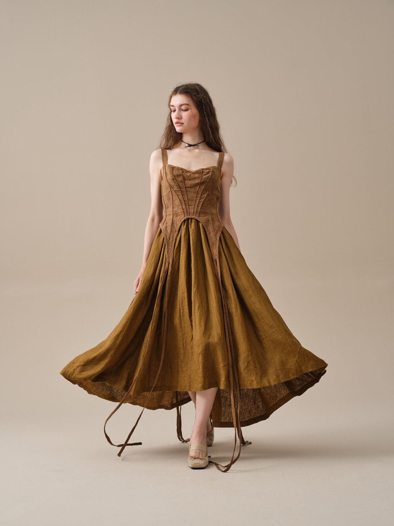 Jomastyle Olive Linen Vintage Rococo Dress