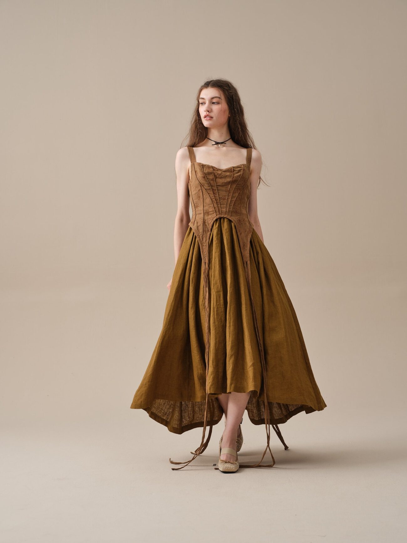 Jomastyle Olive Linen Vintage Rococo Dress