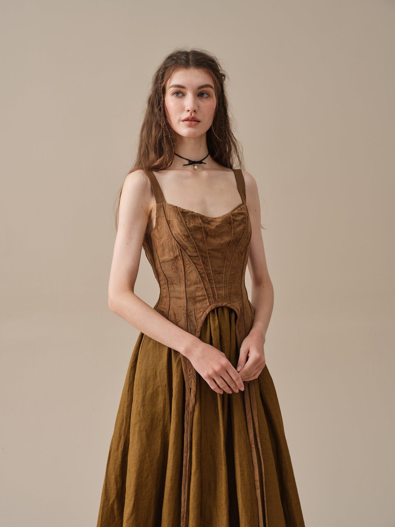 Jomastyle Olive Linen Vintage Rococo Dress