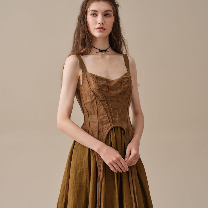 Jomastyle Olive Linen Vintage Rococo Dress