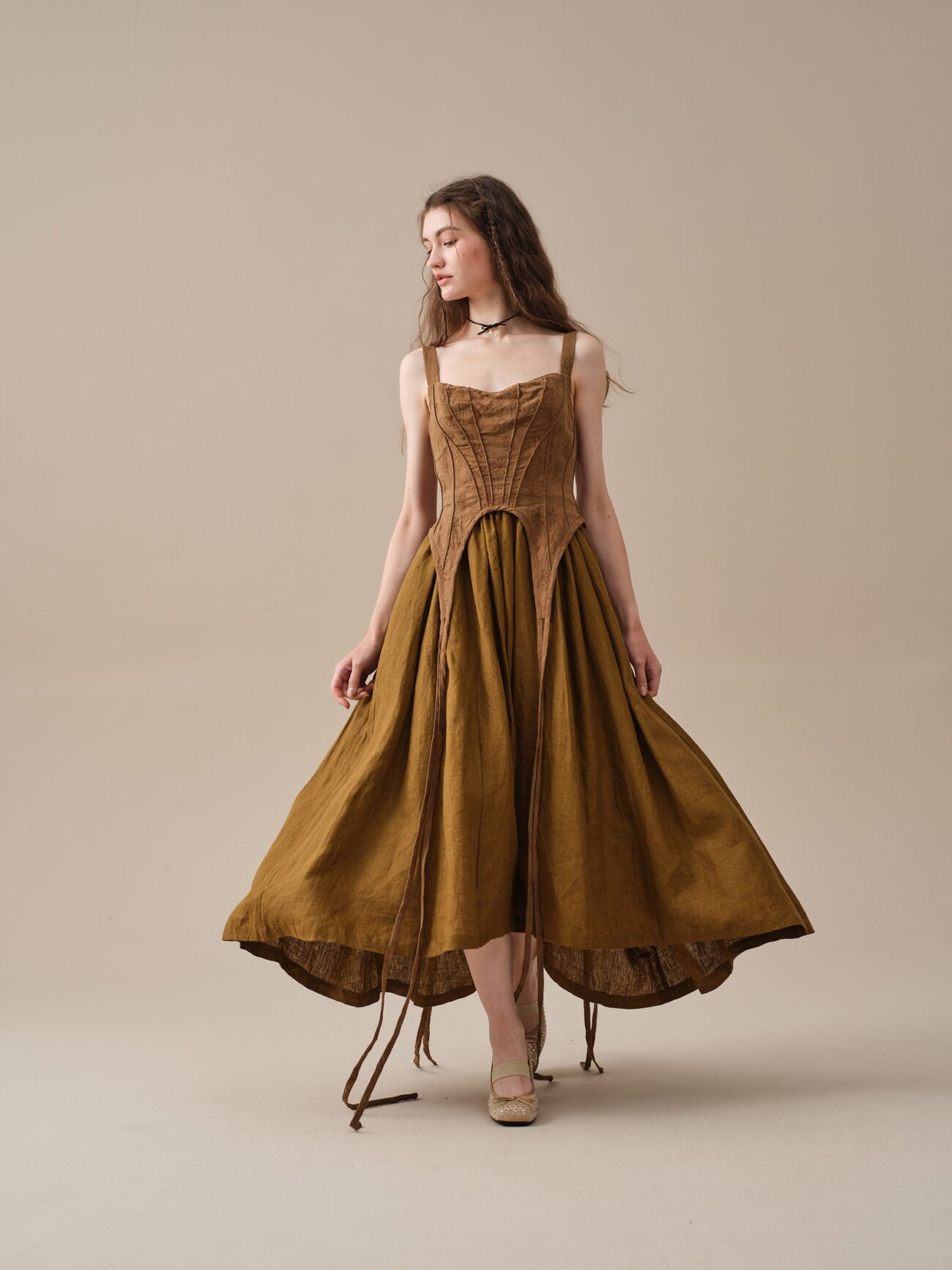 Jomastyle Olive Linen Vintage Rococo Dress