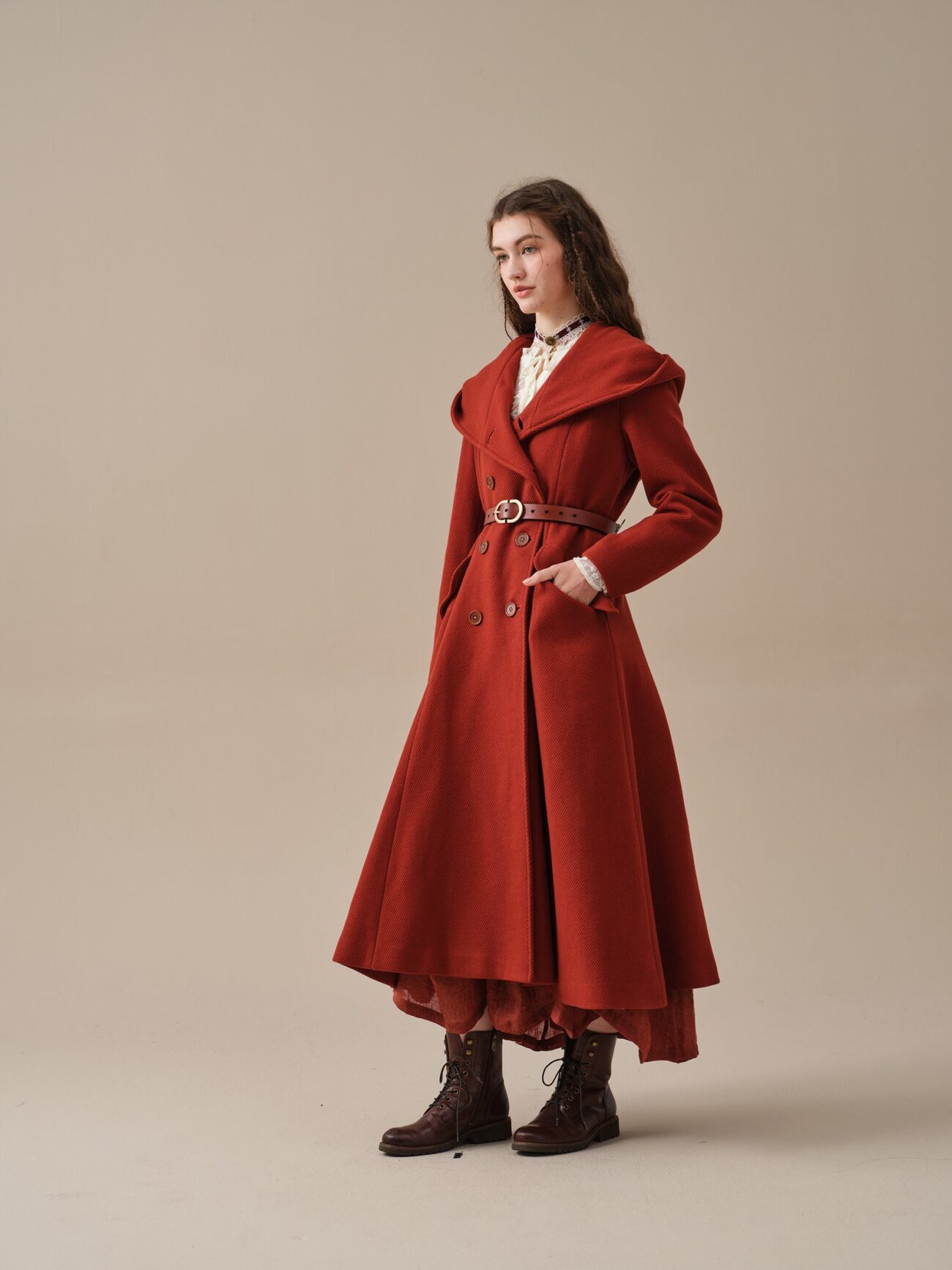 Jomastyle Elegant Maxi Wool Coat in Red