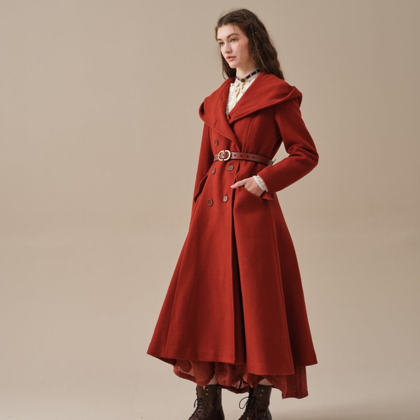 Jomastyle Elegant Maxi Wool Coat in Red