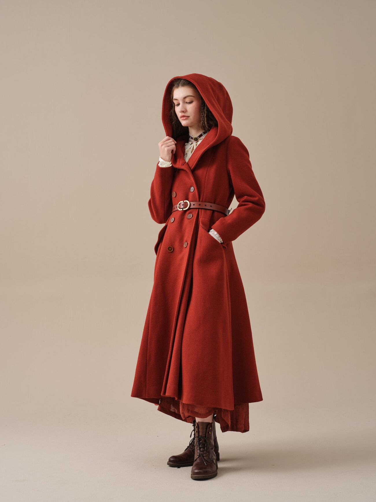 Jomastyle Elegant Maxi Wool Coat in Red