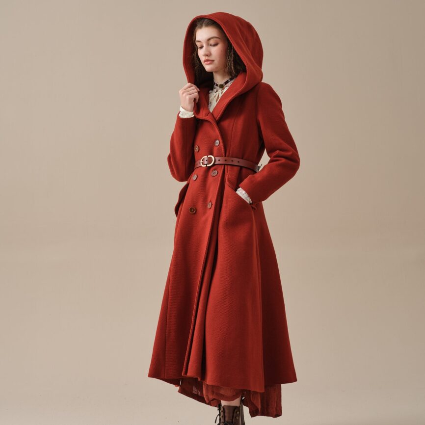 Jomastyle Elegant Maxi Wool Coat in Red