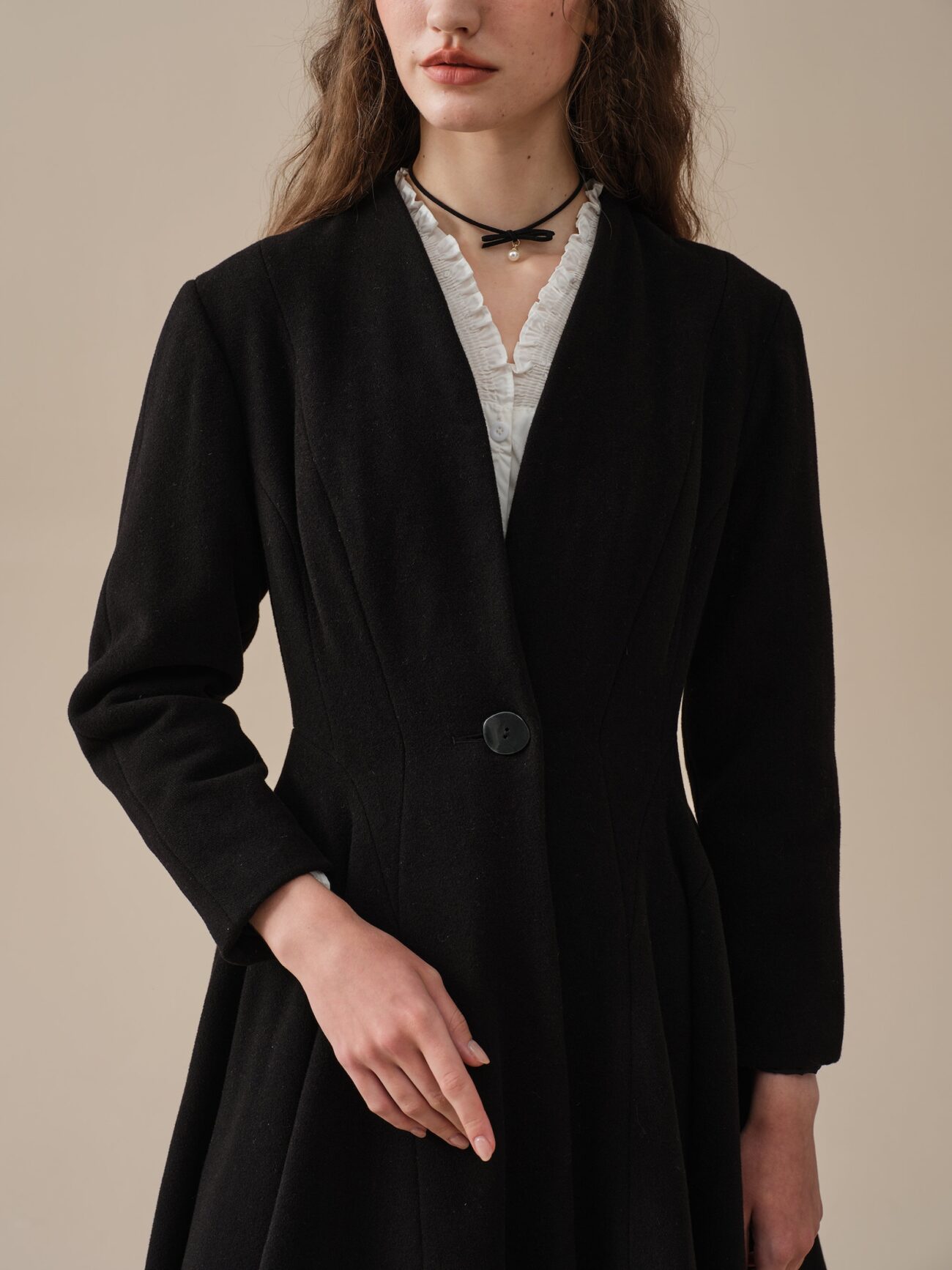 Jomastyle Black Midi Wool Coat Flared 1950s Style