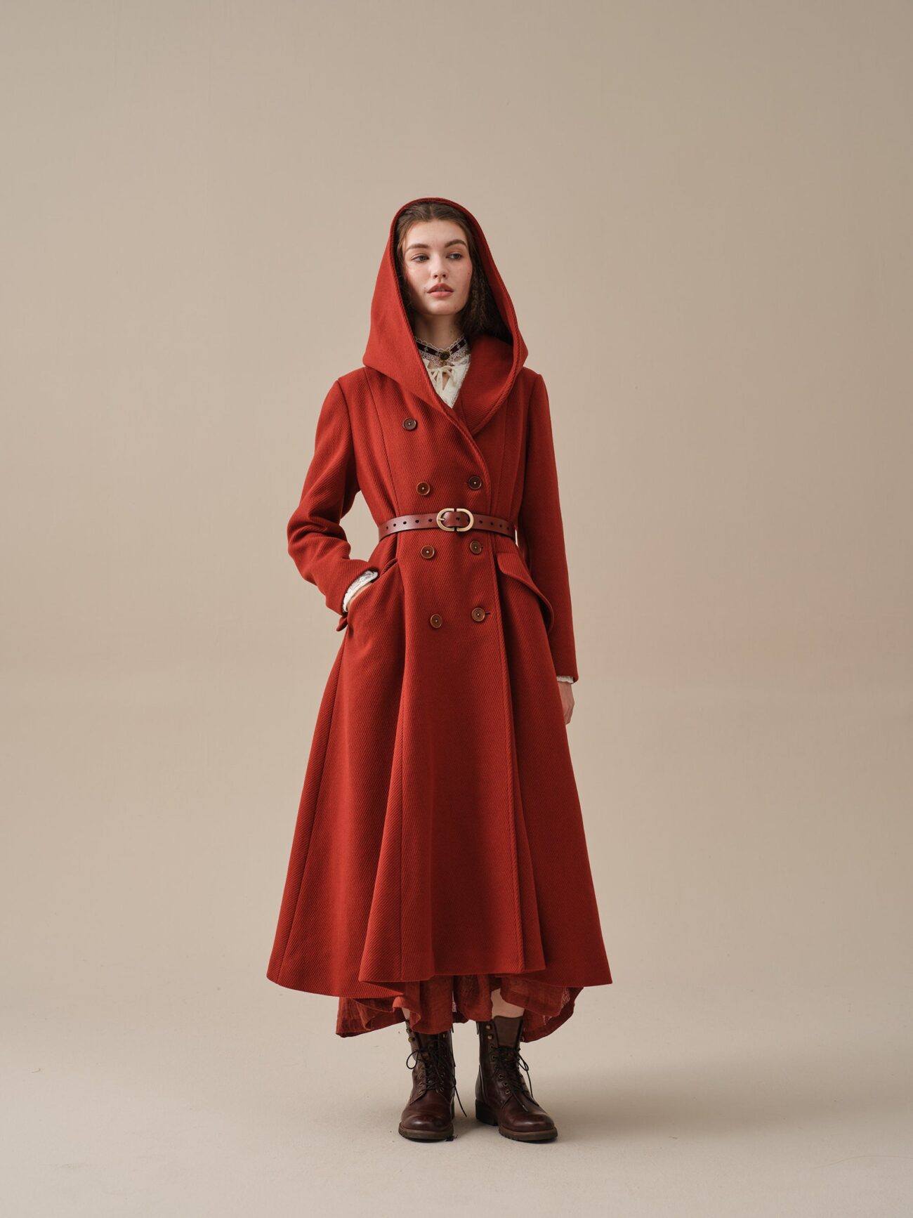 Jomastyle Elegant Maxi Wool Coat in Red