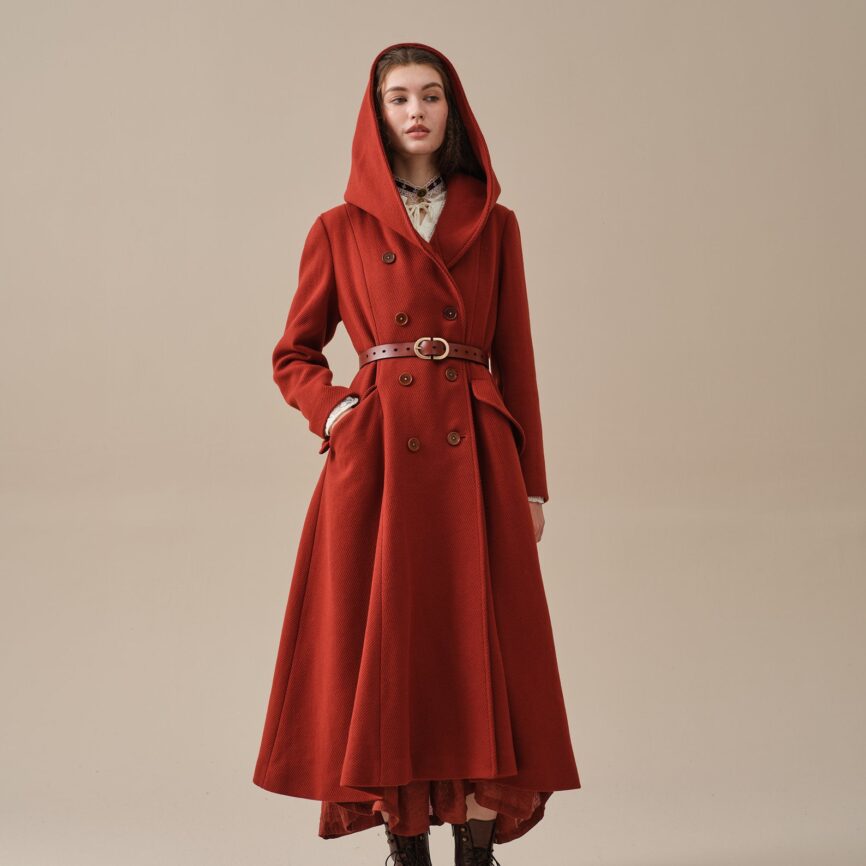 Jomastyle Elegant Maxi Wool Coat in Red