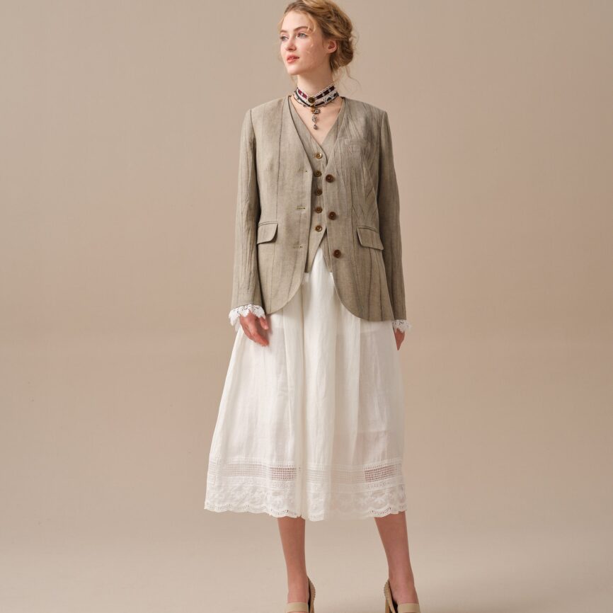 Jomastyle Hazel Green Linen Blazer Coat with Vest