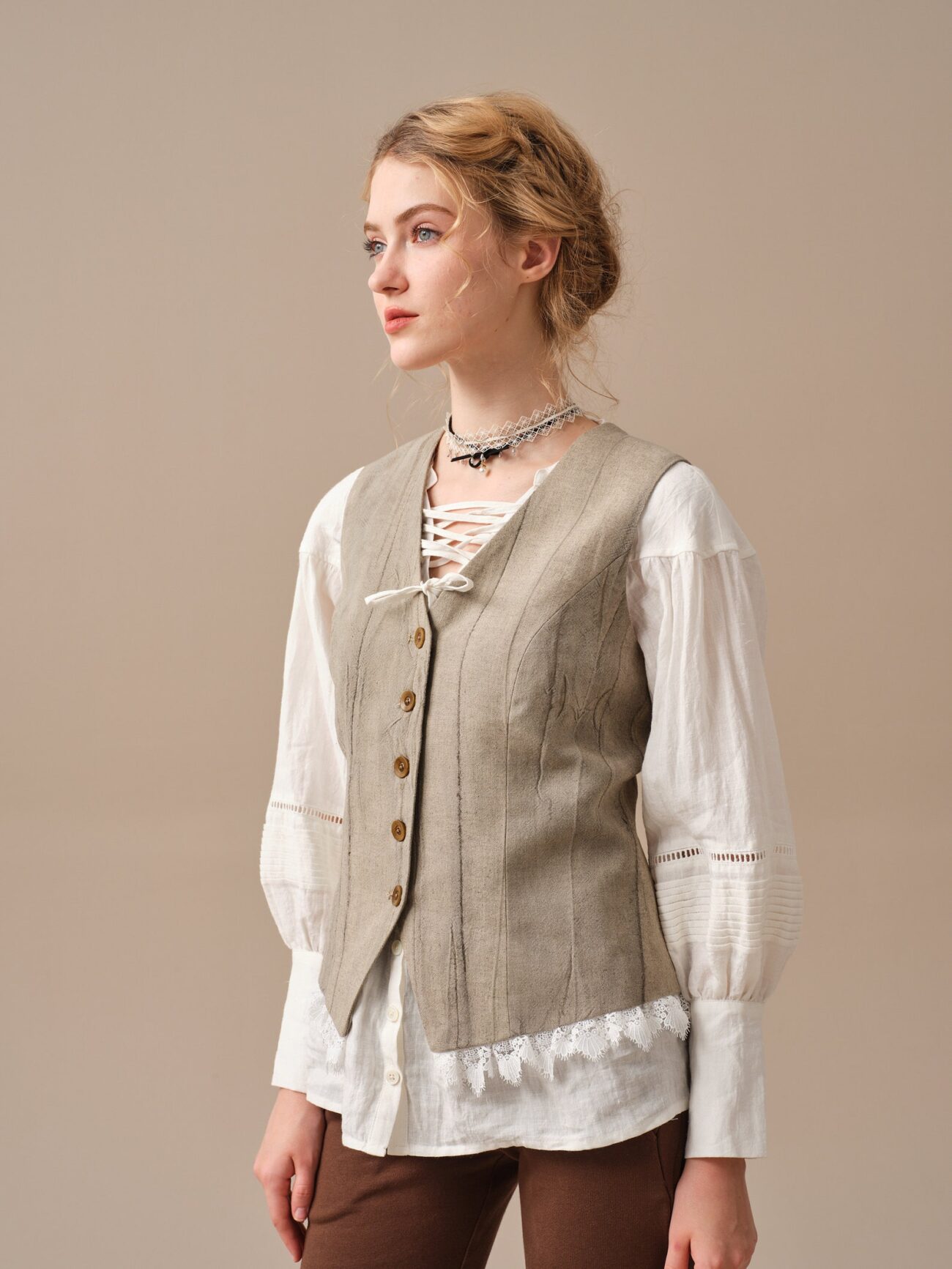 Jomastyle Hazel Green Linen Blazer Coat with Vest