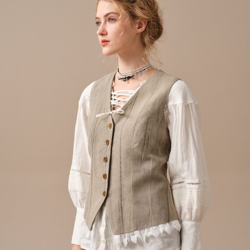 Jomastyle Hazel Green Linen Blazer Coat with Vest