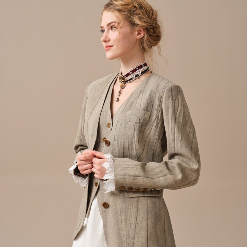 Jomastyle Hazel Green Linen Blazer Coat with Vest