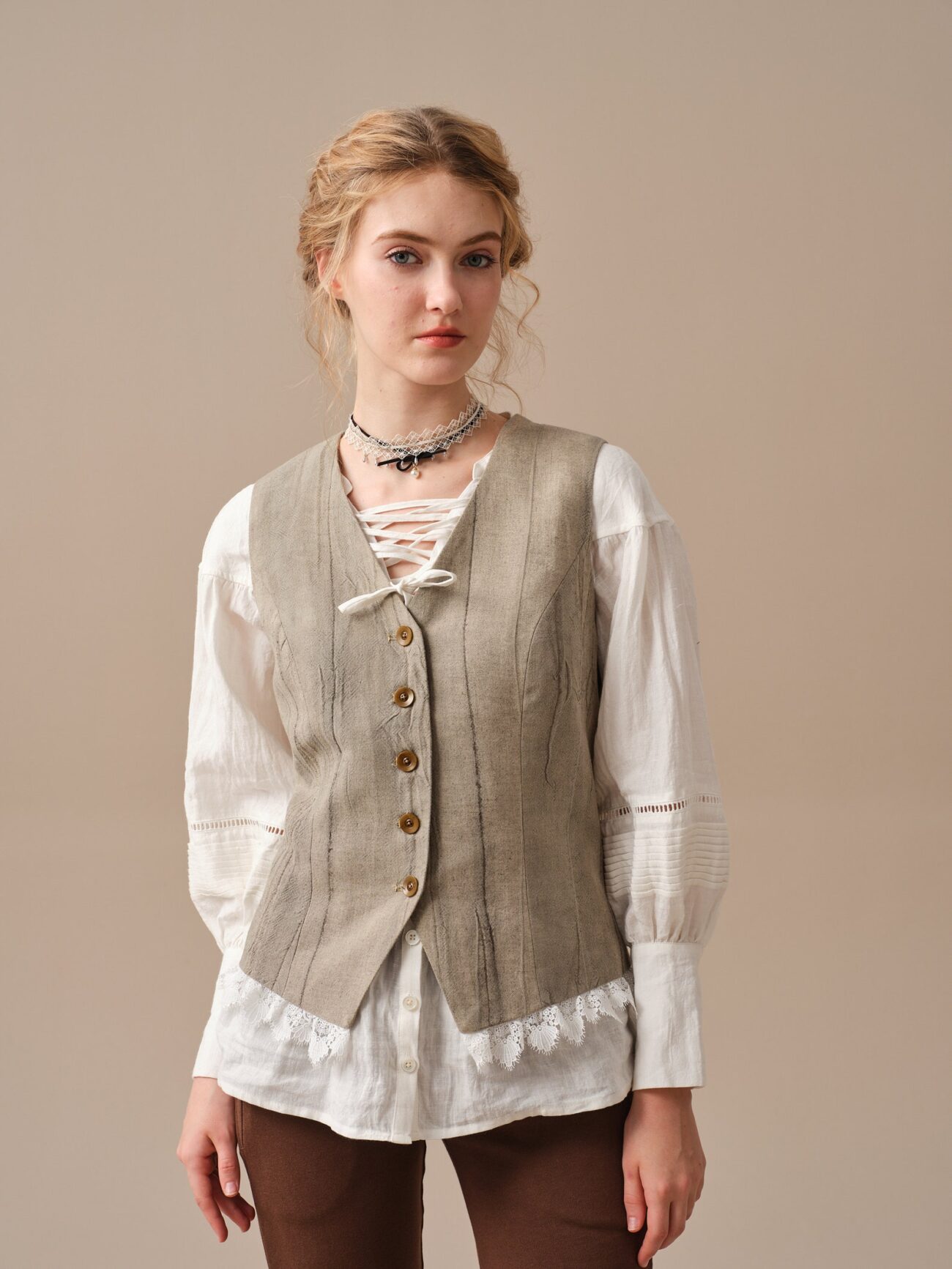 Jomastyle Hazel Green Linen Blazer Coat with Vest