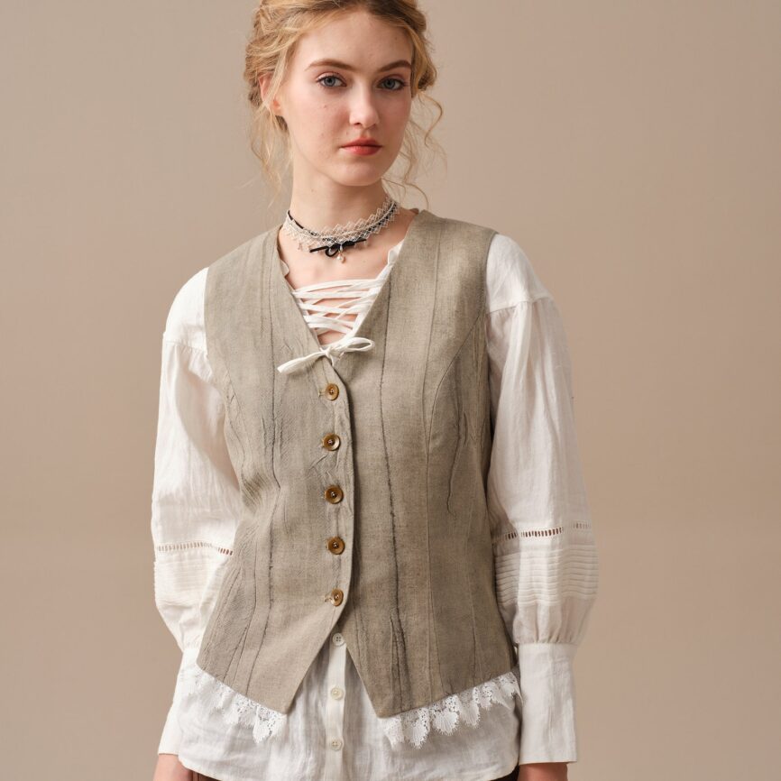 Jomastyle Hazel Green Linen Blazer Coat with Vest