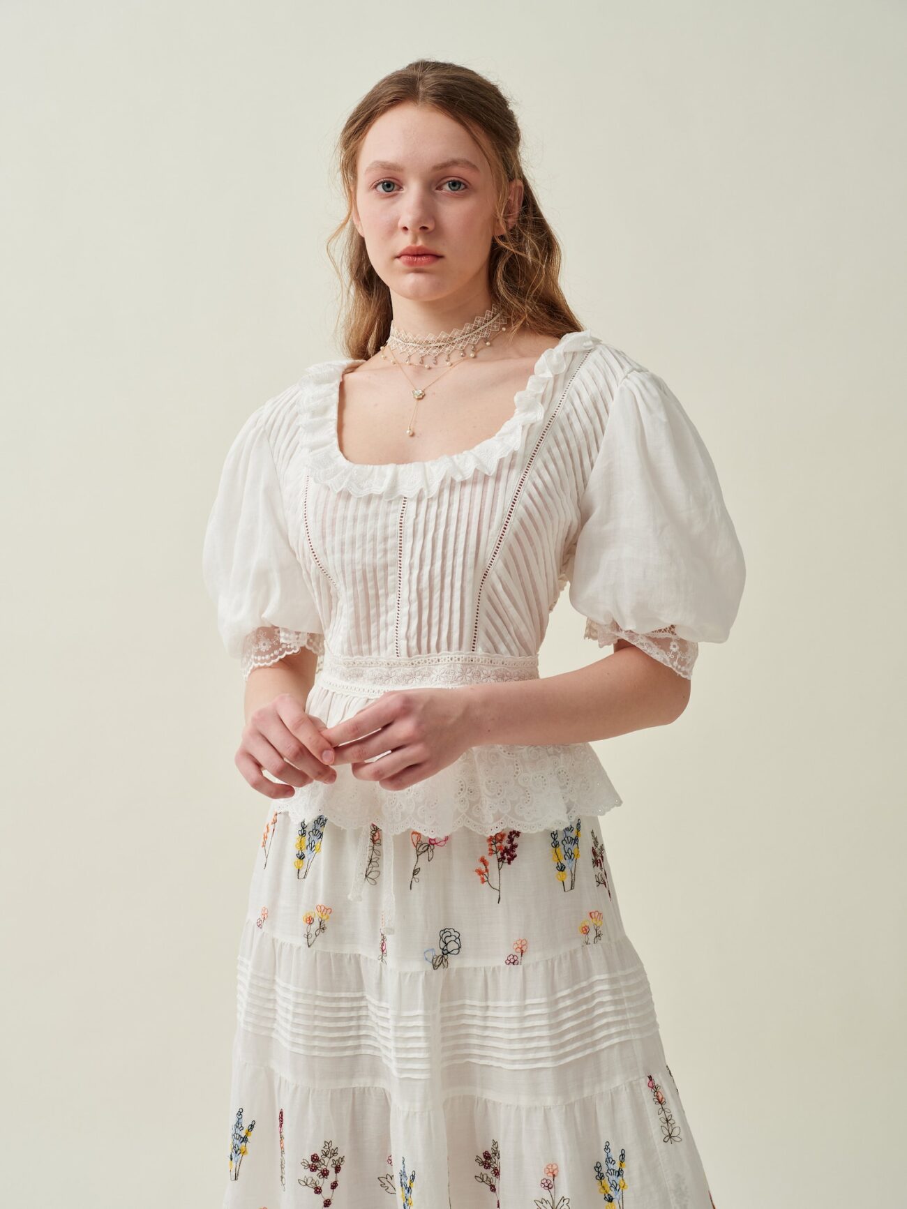 Jomastyle Floral Embroidered Linen Midi Skirt