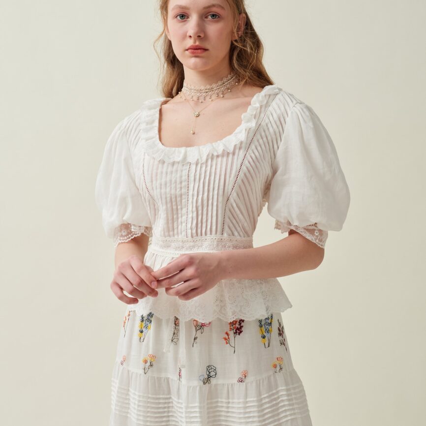 Jomastyle Floral Embroidered Linen Midi Skirt