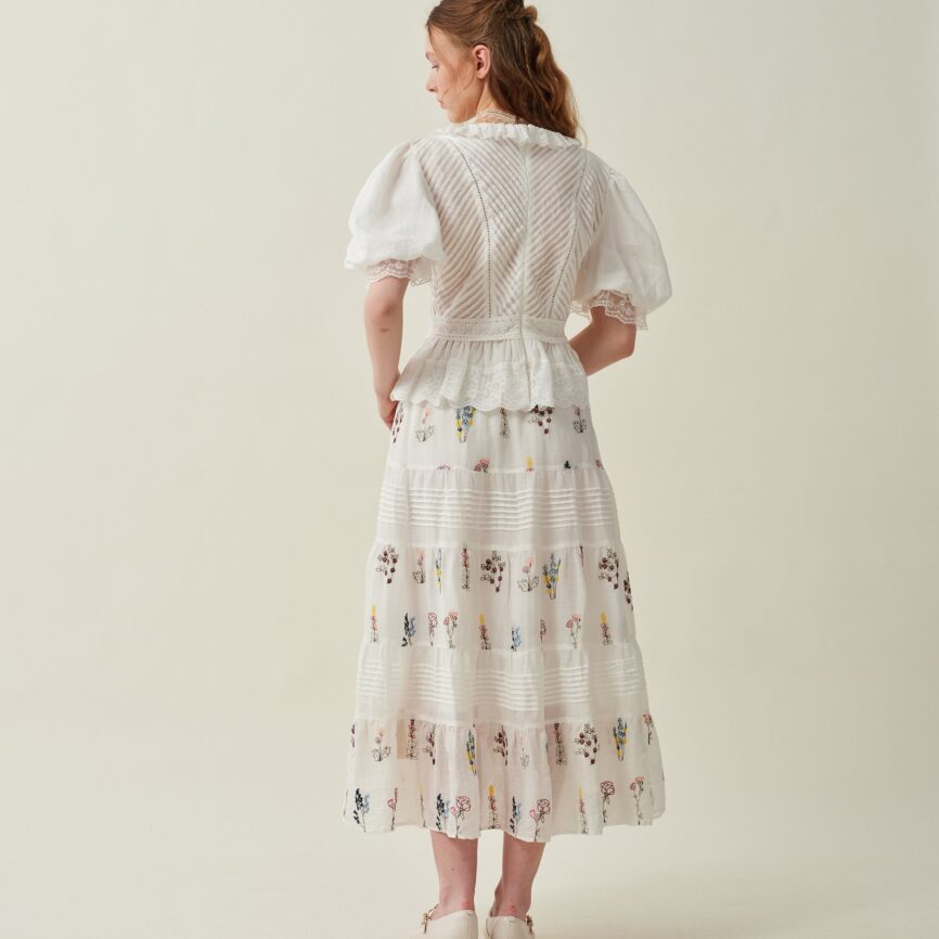 Jomastyle Floral Embroidered Linen Midi Skirt