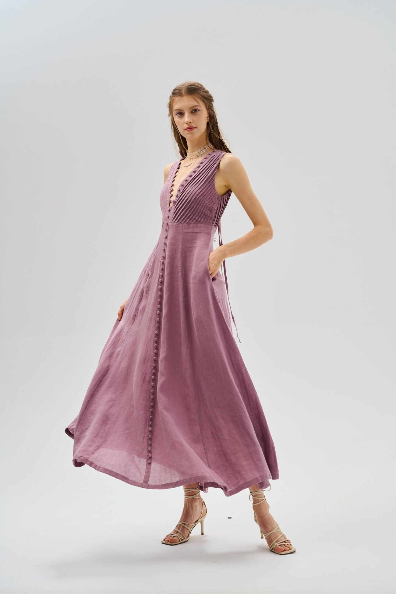 Maxi Linen Dress in Orchid | Elegant Victorian Cocktail Dress