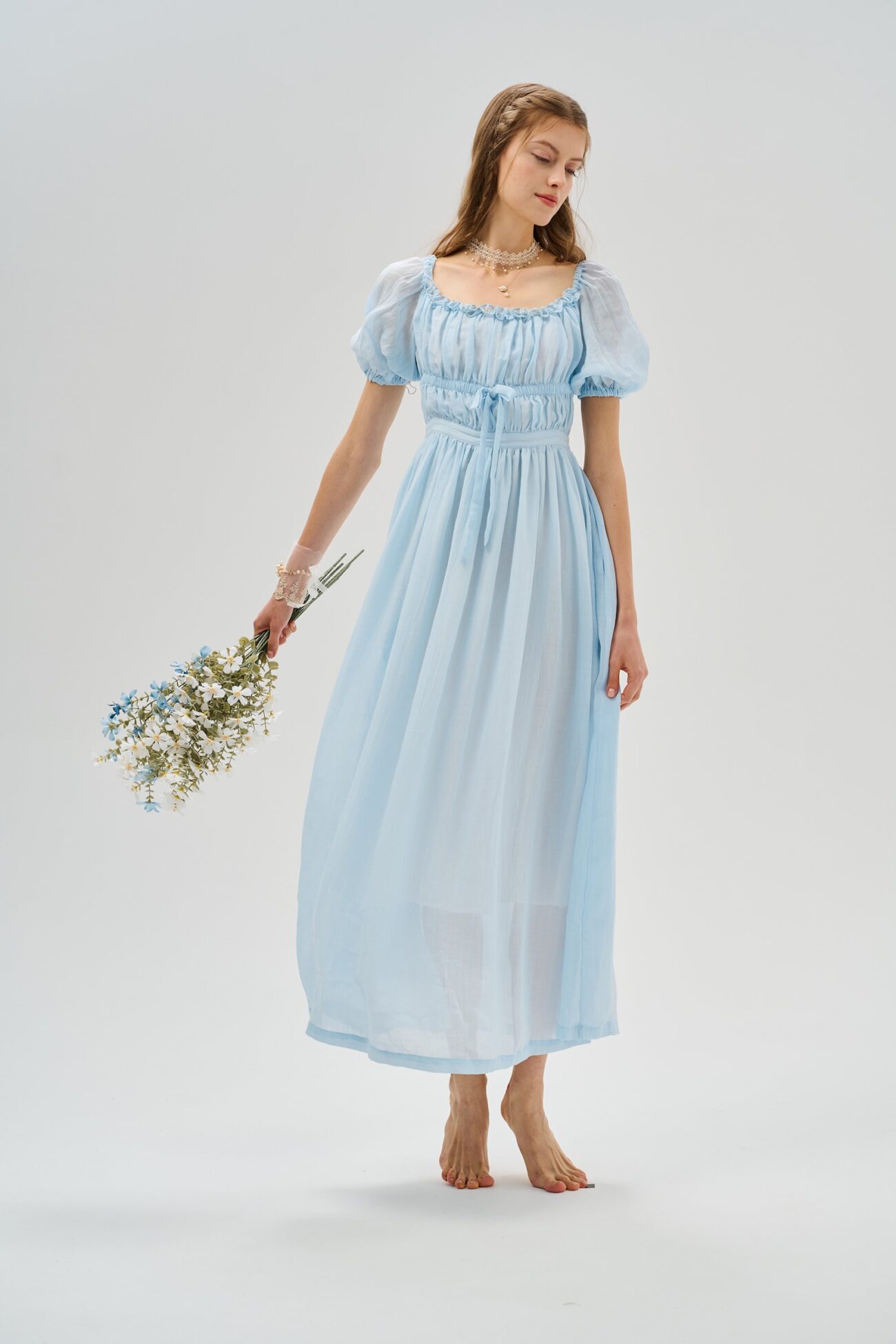 Jomastyle Ethereal Maxi Linen Dress in Glacier Blue