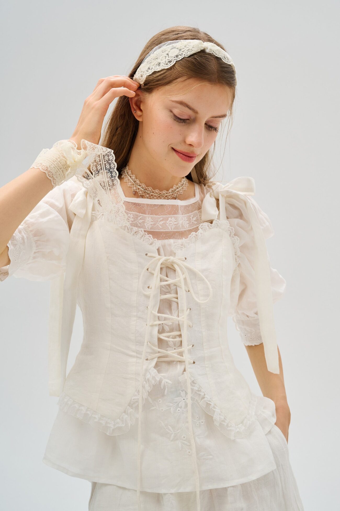 White Linen Tie-Front Corset Vest