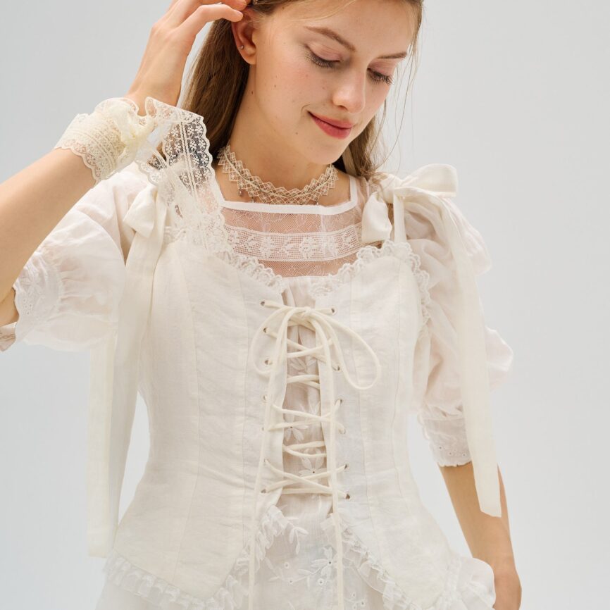 White Linen Tie-Front Corset Vest