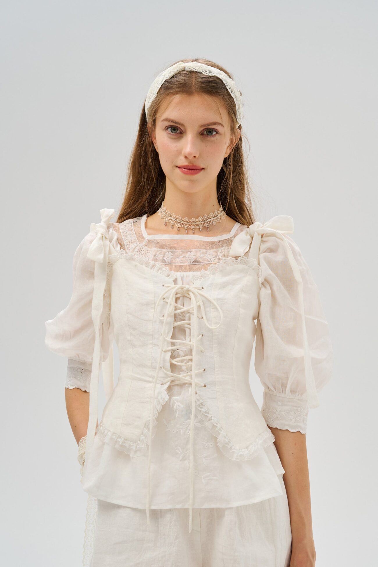 White Linen Tie-Front Corset Vest