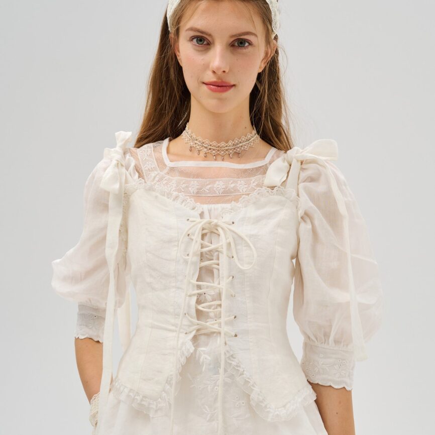 White Linen Tie-Front Corset Vest