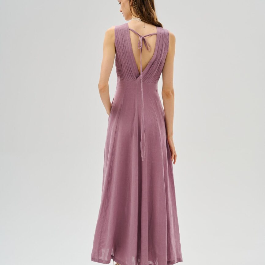 Maxi Linen Dress in Orchid | Elegant Victorian Cocktail Dress