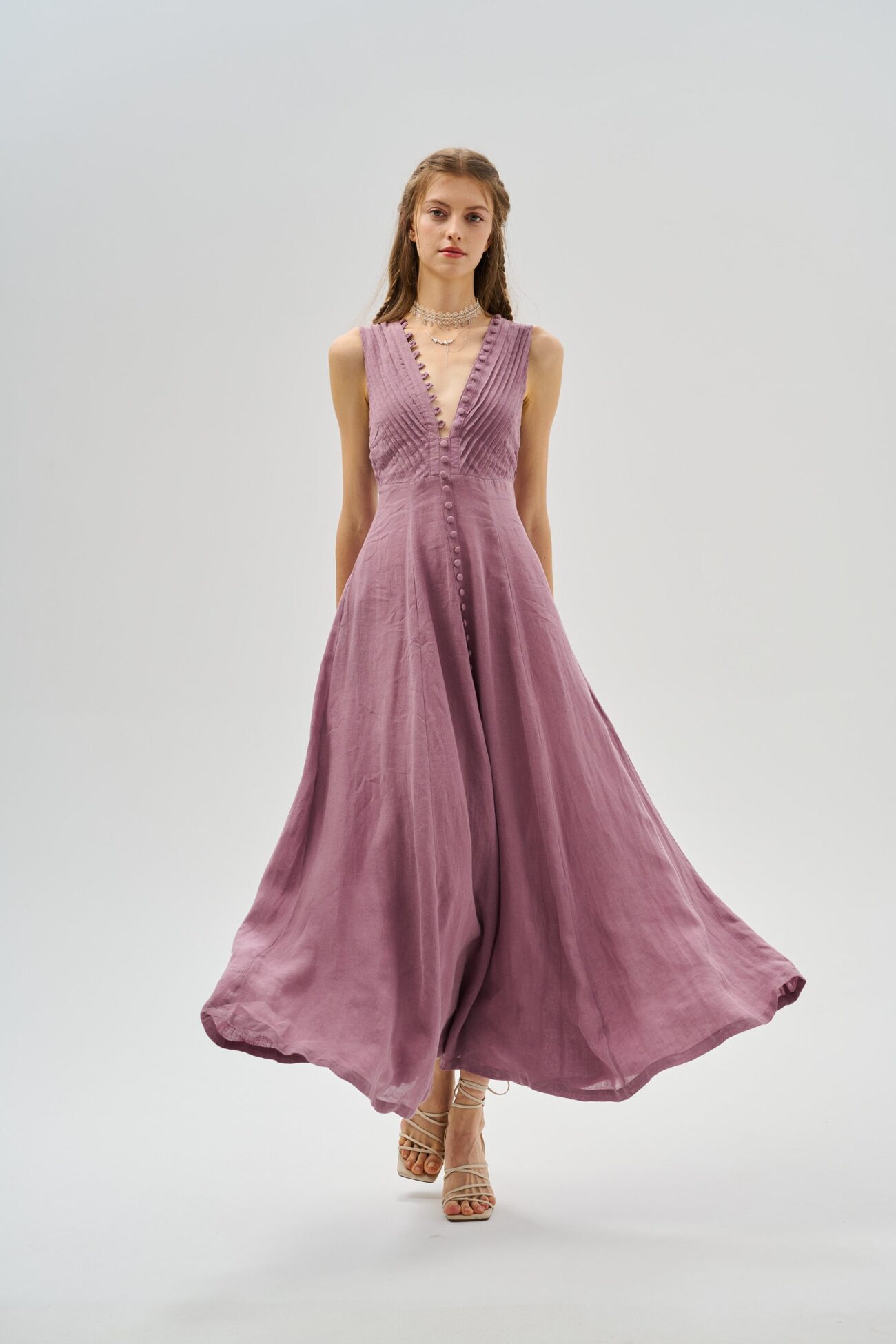 Maxi Linen Dress in Orchid | Elegant Victorian Cocktail Dress