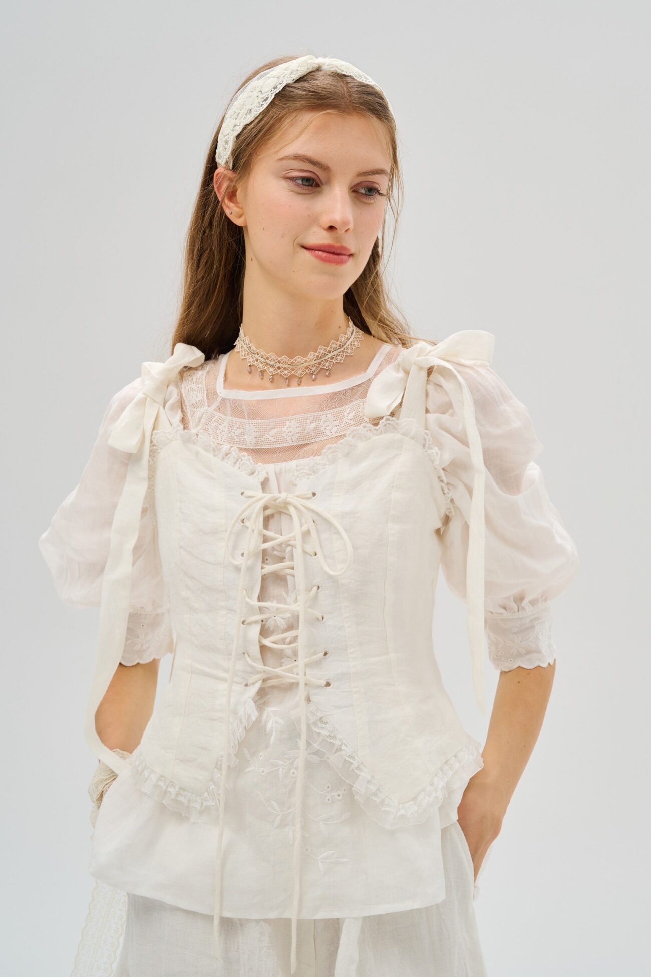 White Linen Tie-Front Corset Vest