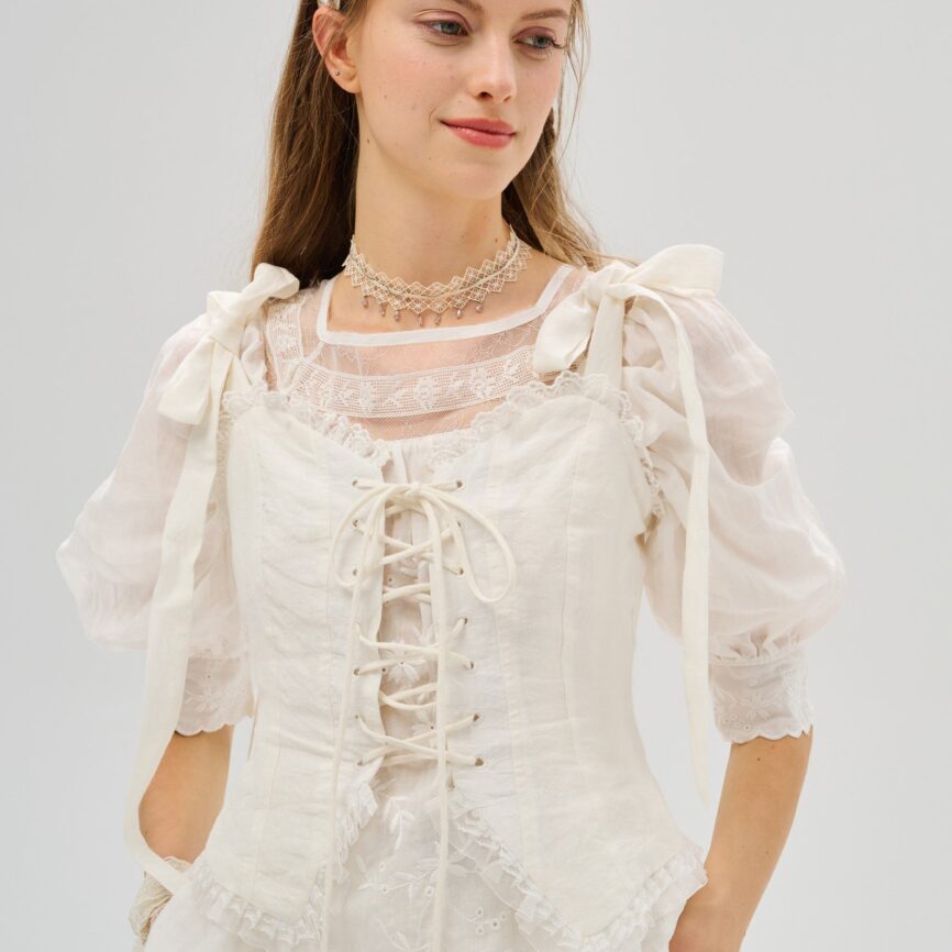 White Linen Tie-Front Corset Vest