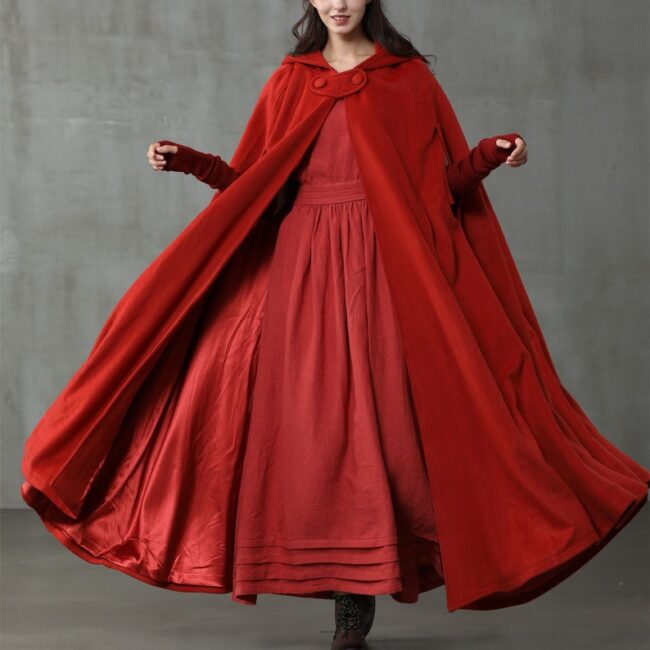 Jomastyle Maxi Hooded Wool Cape Cloak