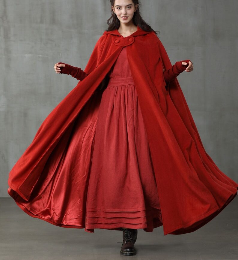 Jomastyle Maxi Hooded Wool Cape Cloak