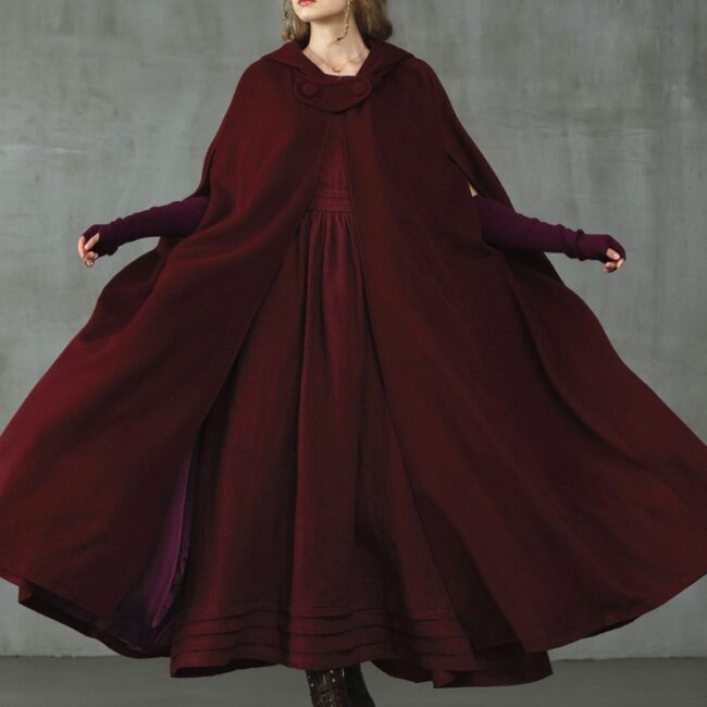 Jomastyle Maxi Hooded Wool Cape Cloak