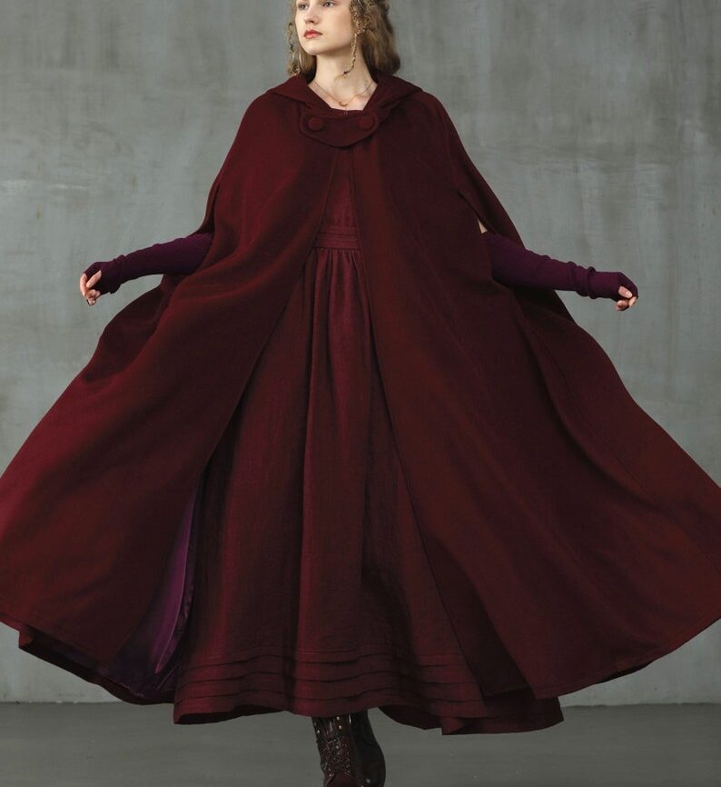 Jomastyle Maxi Hooded Wool Cape Cloak