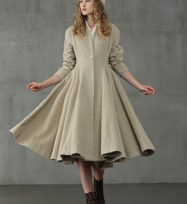 Jomastyle Floralwhite Flared Wool Midi Coat