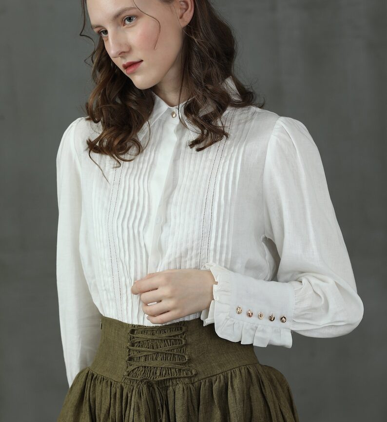 Jomastyle White Pleated Linen Longsleeve Shirt