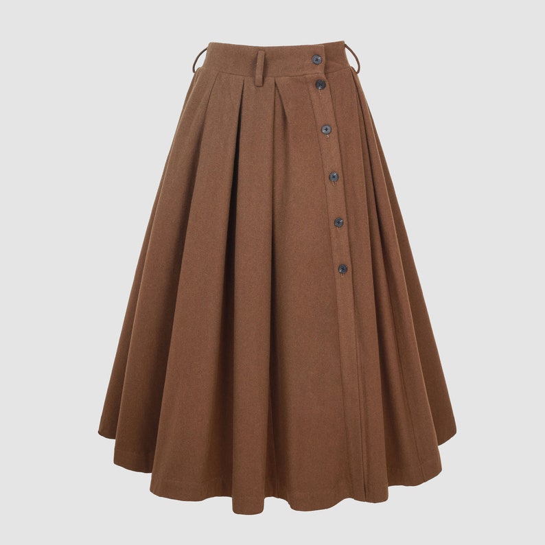 Jomastyle Brown Wool Midi Skirt with Buttons