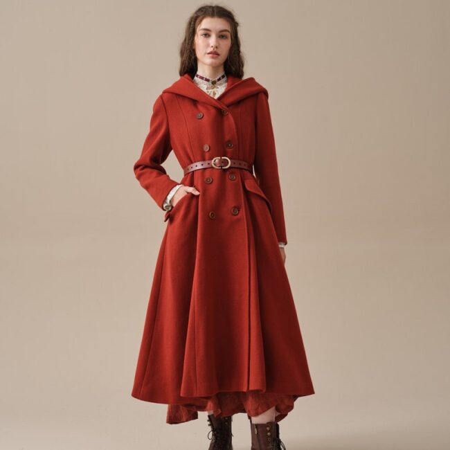 Jomastyle Elegant Maxi Wool Coat in Red